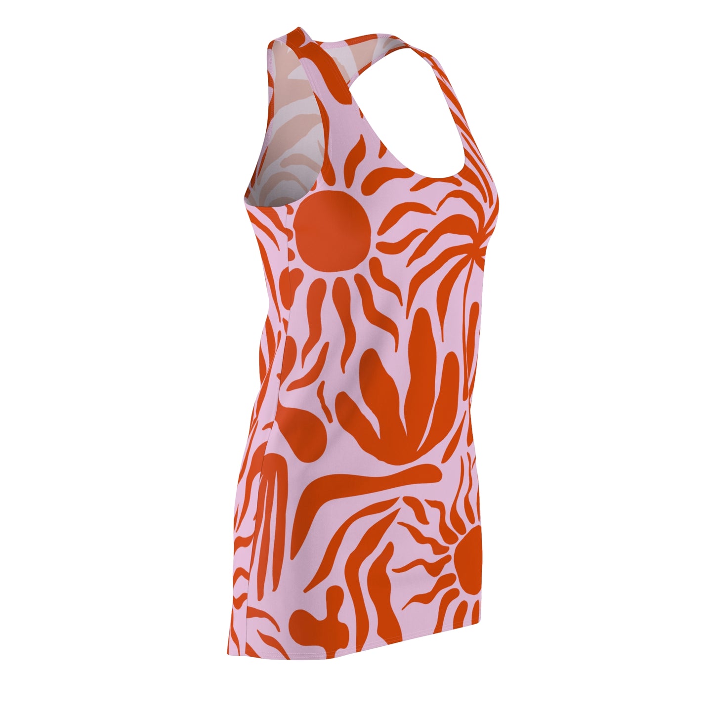 Forms in Heat | Tropical Lightweight Racerback Tank Dress – Vibrant Coral on Soft Lilac | Made to Move
