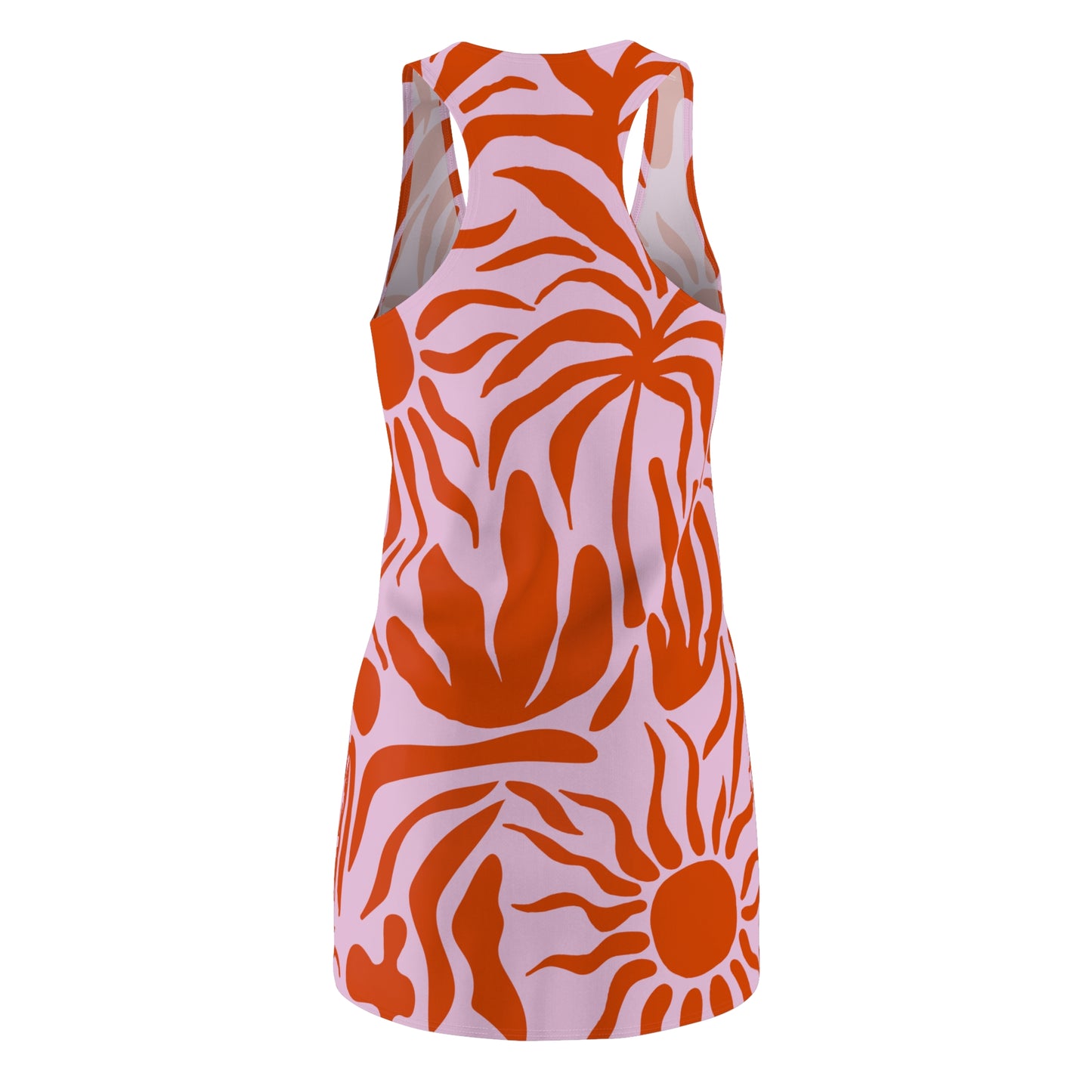 Forms in Heat | Tropical Lightweight Racerback Tank Dress – Vibrant Coral on Soft Lilac | Made to Move