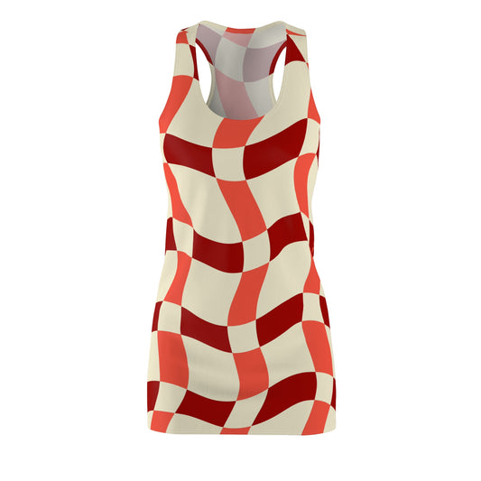 Melted Checker Dress – Bold Wavy Pattern, Lightweight Fit