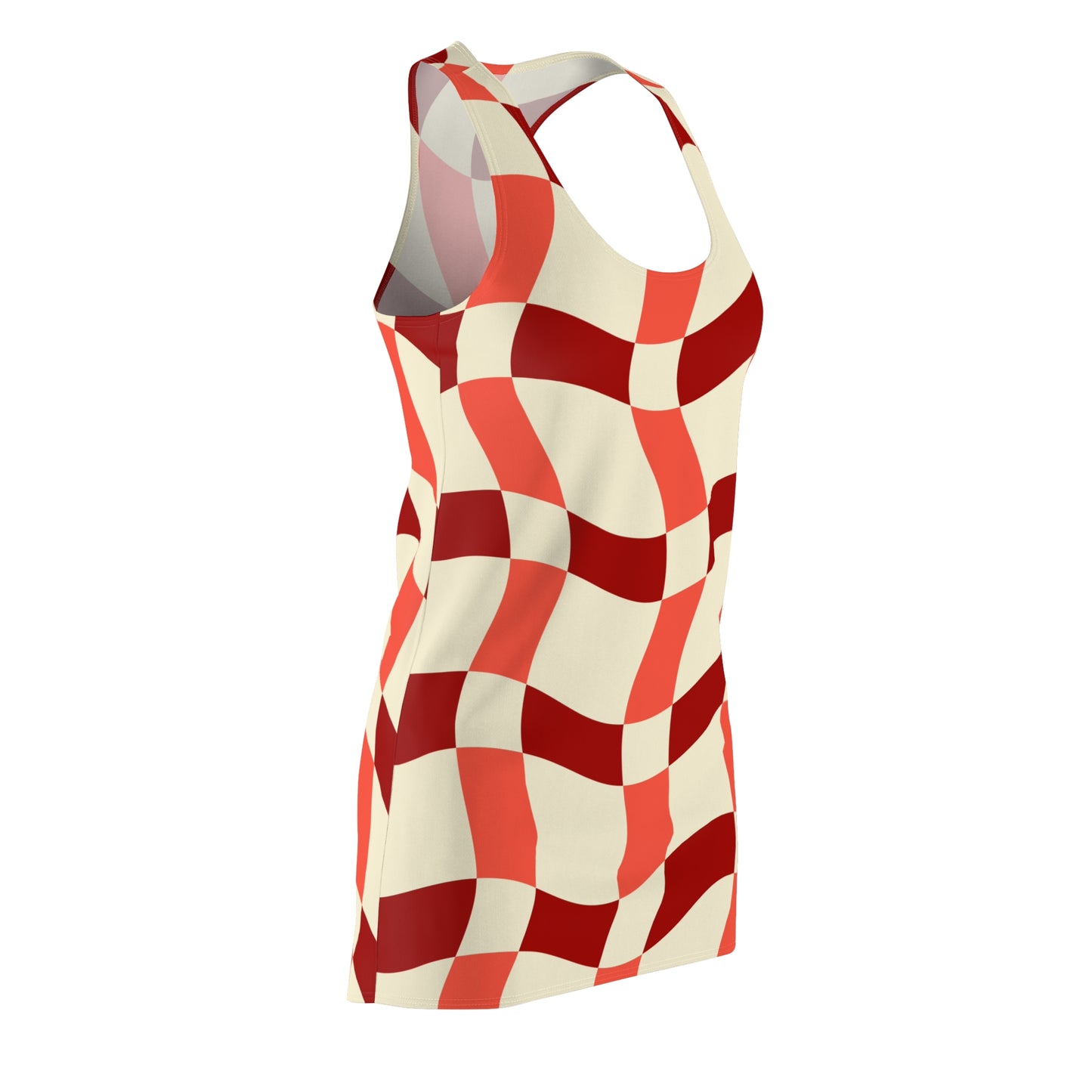 Melted Checker Dress – Bold Wavy Pattern, Lightweight Fit